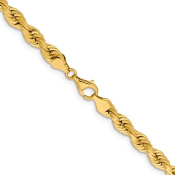 14k Yellow Gold 6.5mm Solid Diamond-Cut Rope 28 Inch Chain