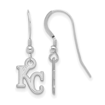 Rhodium Over Sterling Silver MLB LogoArt Kansas City Royals Dangle Earrings