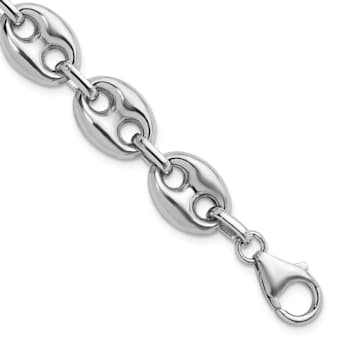 Rhodium Over Sterling Silver Polished 11.8mm Puffed Mariner 24 Inch Chain
