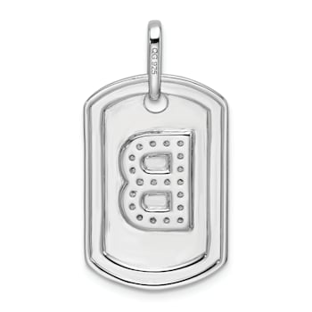 Rhodium Over 14k White Gold Diamond Initial B Dog Tag Charm