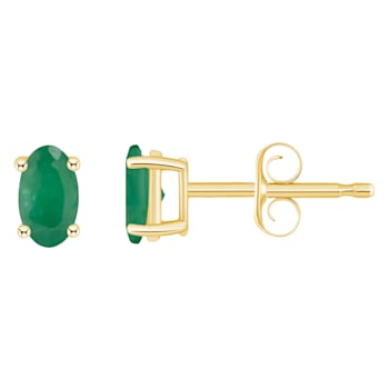 5x3mm Oval Emerald 14k Yellow Gold Stud Earrings