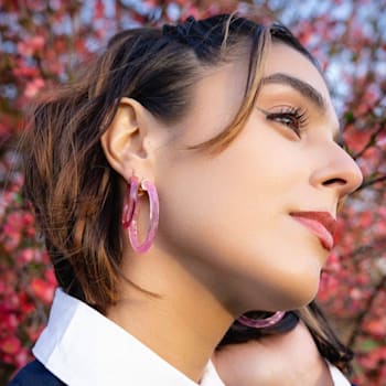 14K Yellow Gold Over Sterling Silver Painted Hoops in Pink