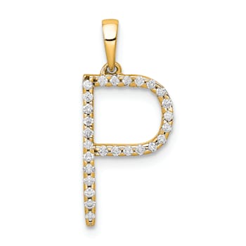 14K Yellow Gold Diamond Letter P Initial Pendant