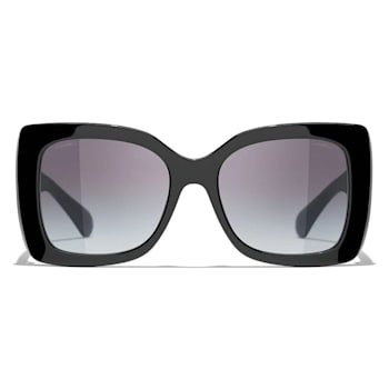 Chanel Black Frame with Large "CC" Silver Logo / Gray Lens Sunglasses