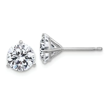 Rhodium Over 14K White Gold 2ct. 6.5mm Round D E F Pure Light Moissanite Earrings
