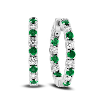 3.58ctw Emerald and Diamond Hoop Earrings in 14k White Gold