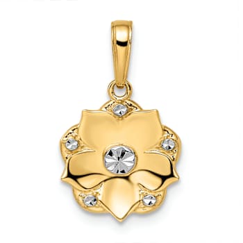 14k Two-tone Gold Diamond-Cut Flower Pendant