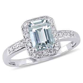 Aquamarine and Diamond 10K White Gold Ring 1ctw