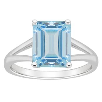 10x8mm Emerald Cut Sky Blue Topaz Rhodium Over Sterling Silver Ring
