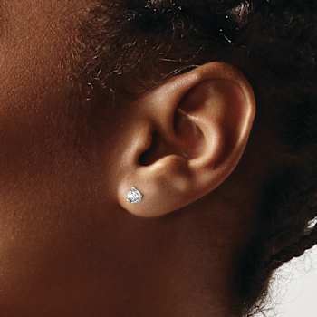 Rhodium Over 14K Gold Certified Lab Grown Diamond 1/2ct. VS/SI GH+, 3
Prong Stud Earrings