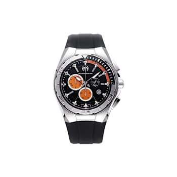 Technomarine Men's Black and Orange Dial Black Rubber Strap Chronograph Watch