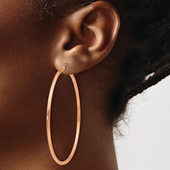 14k Rose Gold 2 7/16" Polished Tube Hoop Earrings