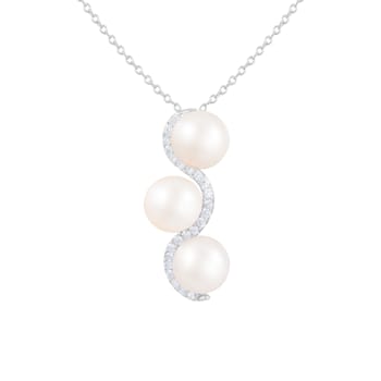 8-9mm White Cultured Freshwater Pearl Sterling Silver Pendant W/Chain