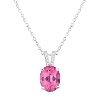 10x8mm Oval Pink Topaz With Diamond Accents Rhodium Over Sterling Silver
Pendant with Chain