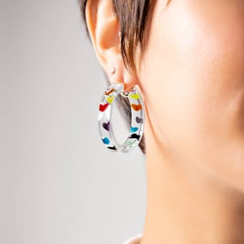 14K Yellow Gold Over Sterling Silver Acrylic and Hand Painted Enamel
Flat Illusion Hoops in Hearts