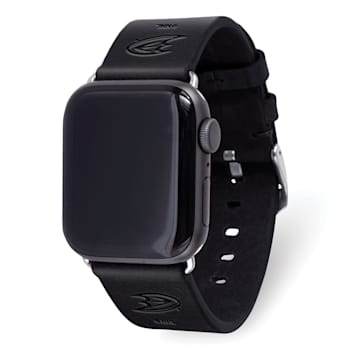 Gametime NHL Anaheim Ducks Black Leather Apple Watch Band (42/44mm S/M).
Watch not included.