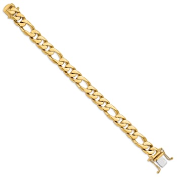 14K Yellow Gold 10mm Hand-Polished Figaro Link Bracelet