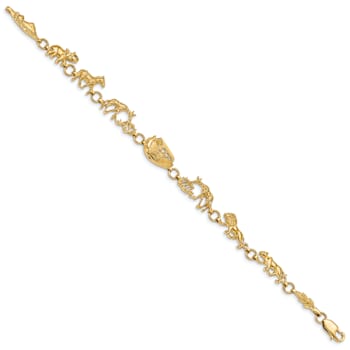 14k Yellow Gold Polished and Textured Noah's Ark Link Bracelet