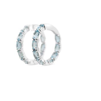 Aquamarine and CZ 7..58 Ctw Oval Rhodium Over Sterling Silver Women's
Hoop Earrings Jewelry