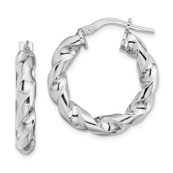 Rhodium Over Sterling Silver 4x14mm Twisted Hoop Earrings