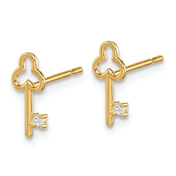 14k Yellow Gold Cubic Zirconia Key Post Earrings