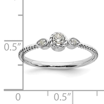 Rhodium Over 14K Gold Roped Band Petite Round Diamond Ring 0.10ctw
