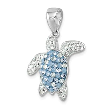 Rhodium Over Sterling Silver Polished Crystal Turtle Pendant
