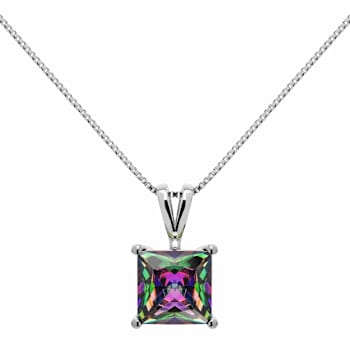 Multi-color Cubic Zirconia 14k White Gold Pendant With Chain 2.00ctw
