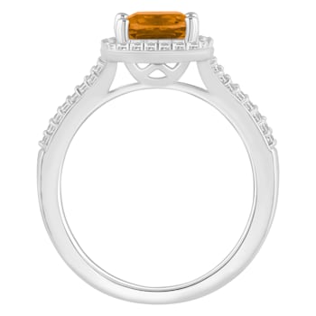 7mm Cushion Citrine 1/4 ctw Diamond Rhodium Over Sterling Silver Halo Ring