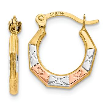 14k Yellow Gold and Rhodium Over 14k Yellow Gold 1/2" Hoop Earrings