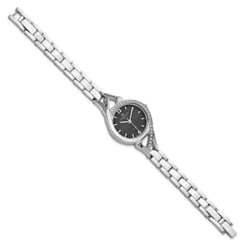 Ladies Charles Hubert Chrome-finish Black Dial Watch