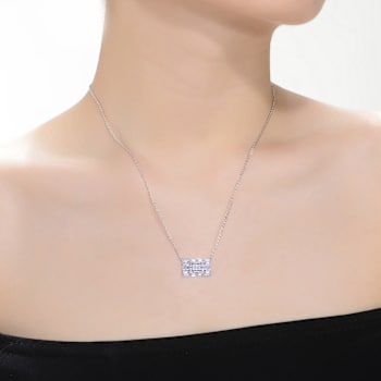 Baguette CZ Rectangular Cluster Pendant Necklace In Sterling Silver