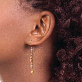 14k Yellow Gold, 14k White Gold and 14k Rose Gold Diamond-Cut Triple
Heart Dangle Earrings