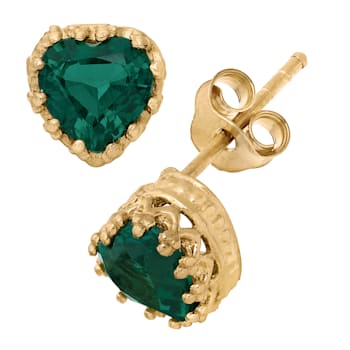 Lab Created Emerald 14K Yellow Gold Over Sterling Silver Heart Earrings 1.30ctw