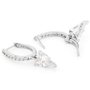 Heart CZ Dangle Hoop Earrings In Sterling Silver