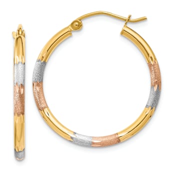 14k Yellow Gold and Rhodium Over 14k Yellow Gold Satin and Diamond-cut
7/16" Hoop Earrings