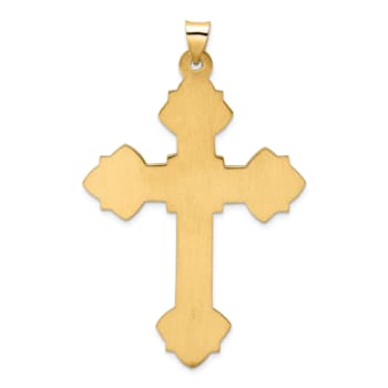 14k Yellow Gold Polished and Textured Fancy Fleur-de-Lis Cross Pendant