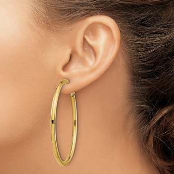 14k Yellow Gold 2 1/16" Polished Round Hoop Earrings
