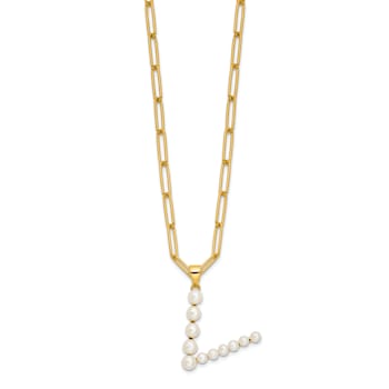 Gold Tone Sterling Silver 3-5.5mm Freshwater Cultured Pearl LETTER V
18-inch Necklace