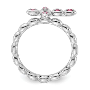Rhodium Over Sterling Silver Stackable Expressions Cross Pink Tourmaline
Ring 0.1ctw