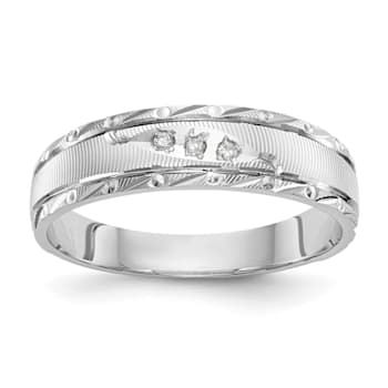 Rhodium Over 14K White Gold AA Quality Trio Mens Wedding Band