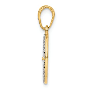 14K Yellow Gold with White Rhodium Diamond-Cut Four-leaf Clover Pendant
