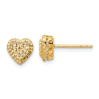 14k Yellow Gold Polished Diamond-Cut Heart Stud Earrings