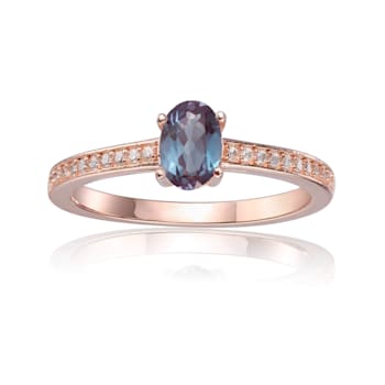 Blue Lab Created Alexandrite with Moissanite Oval 14K Rose Gold Over
Sterling Silver Ring 0.95ctw