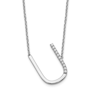 Rhodium Over 14k White Gold Sideways Diamond Initial U Pendant Cable
Link 18 Inch Necklace