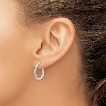 Rhodium Over Sterling Silver Twisted 3x20mm Hoop Earrings