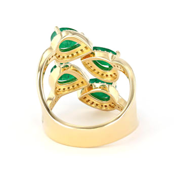 Emerald and Diamond 14K Yellow Gold Over Sterling Silver Ring 3.18ctw