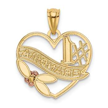 14K Tri-color Gold Textured Diamond-Cut #1 Grandma in Heart Pendant