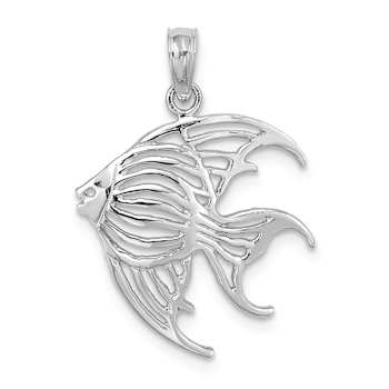Rhodium Over 14k White Gold Textured Cut-Out Angelfish Charm