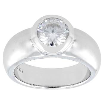 Bezel Set Moissanite Wide Band Solitaire Ring In Platinum-Enhanced
Sterling Silver